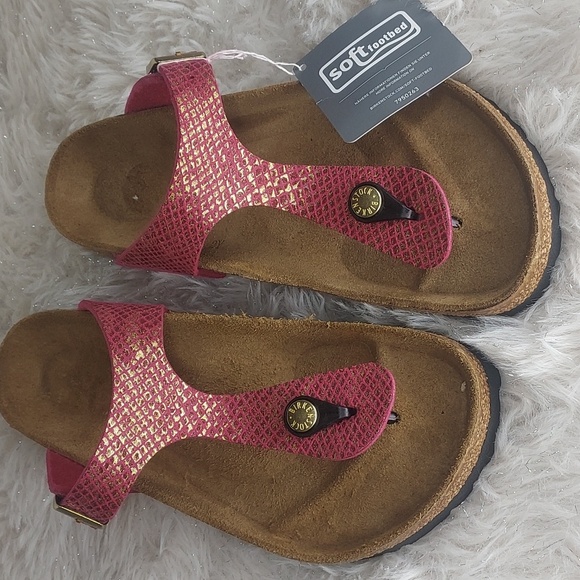 Birkenstock Women's Shiny Python Gizeh Toe-Post Sandals Fuchsia - Picture 10 of 10